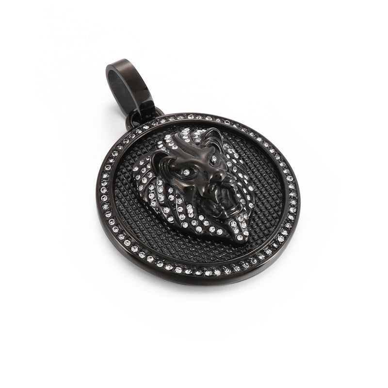 Rock Hip Hop Round Pendant, Retro Electroplated 18k Gold Slightly Inlaid Zircon Lion Necklace