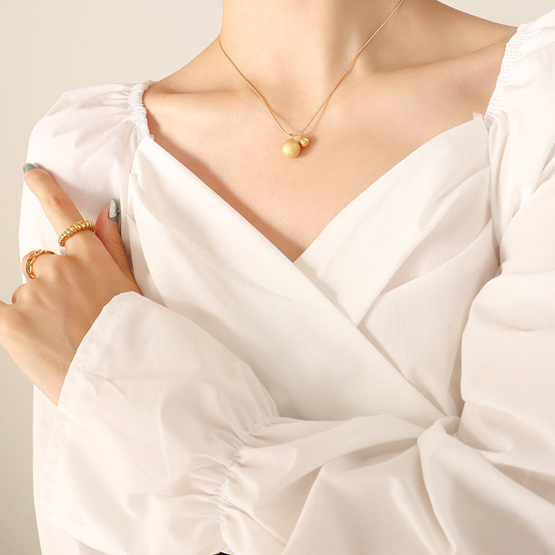 Golden Matte Solid Ball Pendant Necklace - Stylish Titanium Steel Collarbone Jewelry