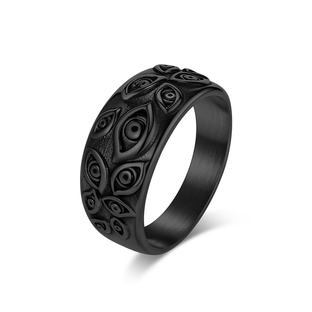 Planderful Personalized Dark Style Stainless Steel Eye Pattern Ring Unisex Punk Accessory 2025 Autumn