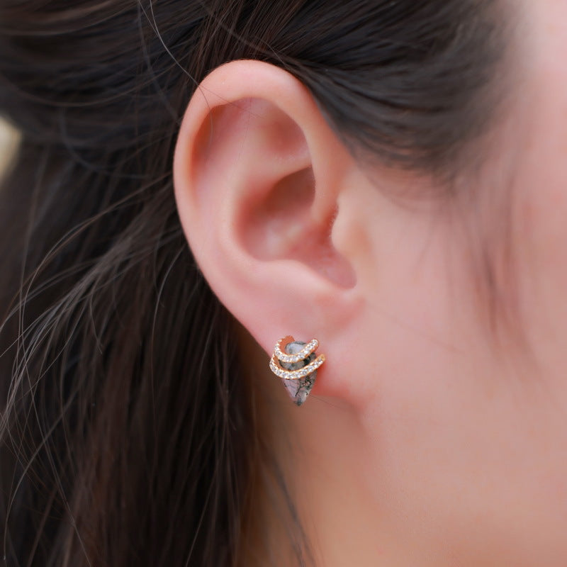 Planderful Everyday Genie Earrings – Natural Green Moss Water Drop Design in S925 Silver Plated Gold