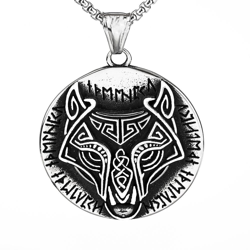 Vintage Nordic Men's Stainless Steel Celtic Wolf Pendant Necklace