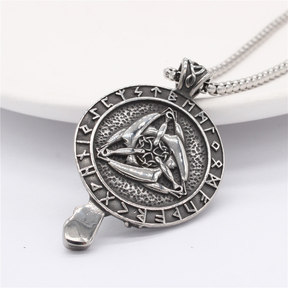 Viking Celtic Crow Pendant Titanium Steel Men Unisex Necklace Personalized Protection Statement Planderful