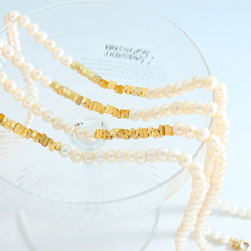 French Instagram Trendy Pearl Triangle Pendant Necklace