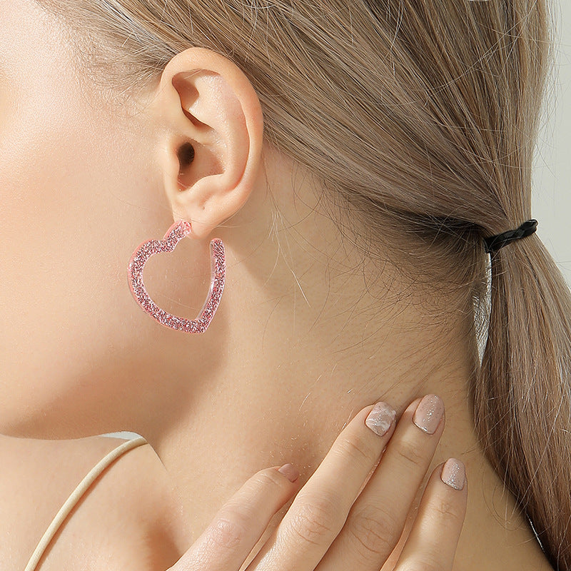 Sweet Pink Acrylic Love Earrings - Stylish Japanese and Korean Fashion Statement Piece