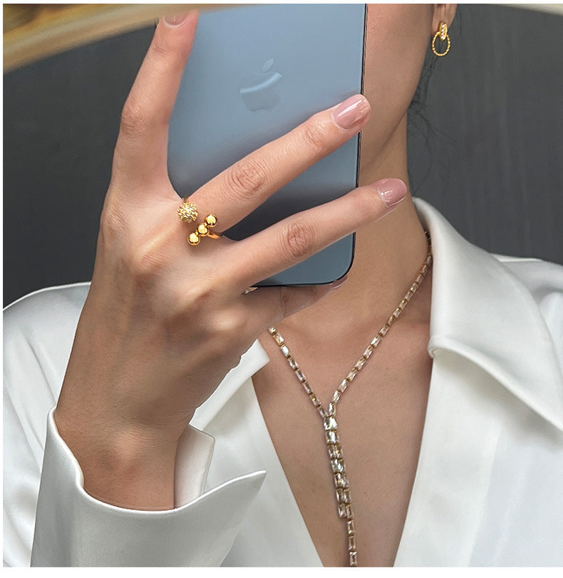 Modern Geometric Copper Open Band Ring with Zircon Detail