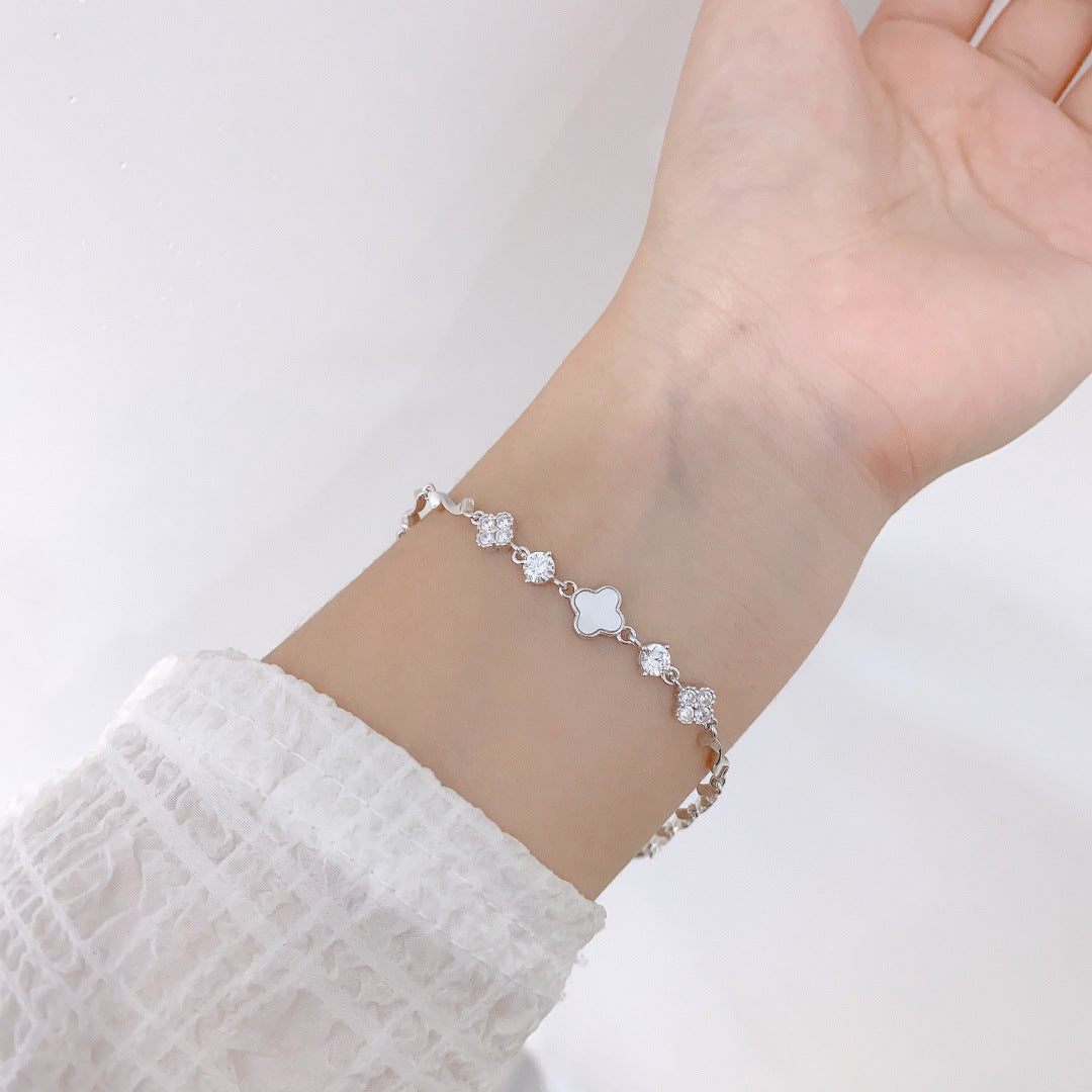 Clover White 925 Sterling Silver Bracelet