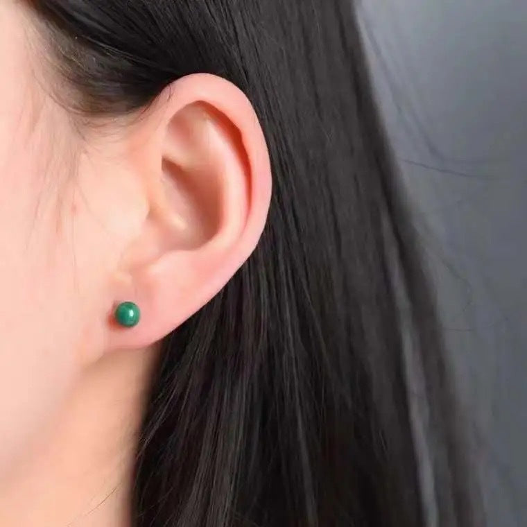 Malachite Bead 925 Silver Stud Earrings