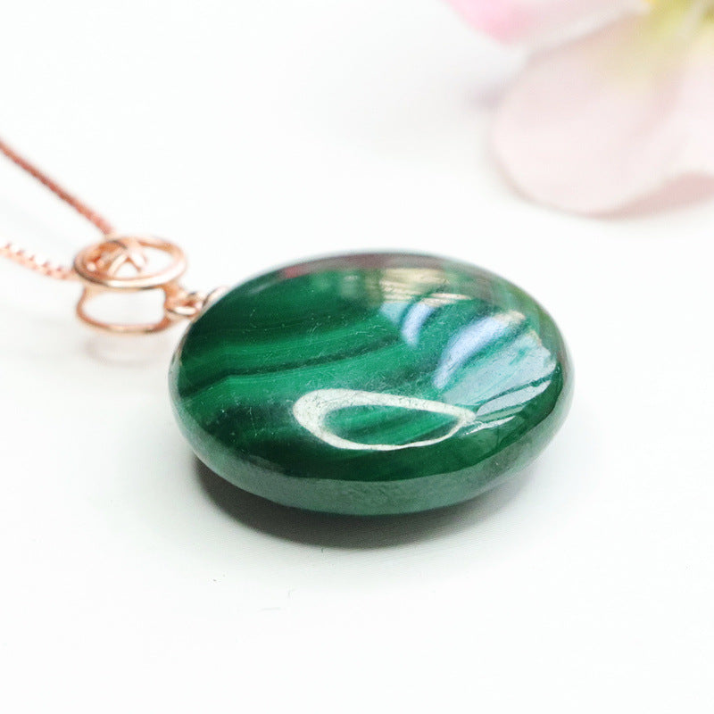 Malachite Round Peace Plaque 925 Silver Pendant — No Chain