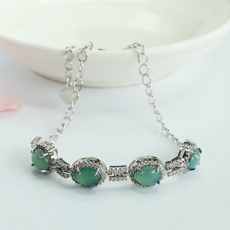 Blue Water Jadeite Round Pendant Bracelet