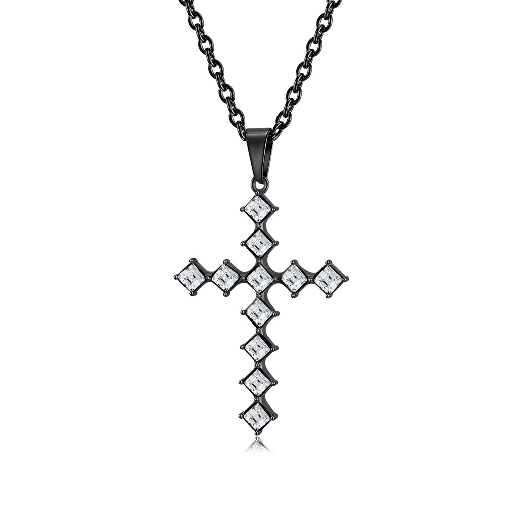 European And American Gender-Free Light Luxury Zircon Cross Necklace