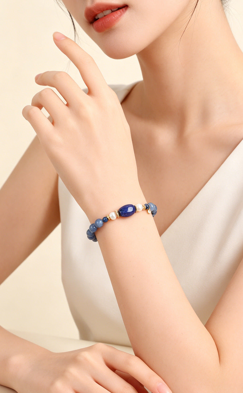 Freshwater Pearl Lapis Lazuli & Kyanite Bracelet