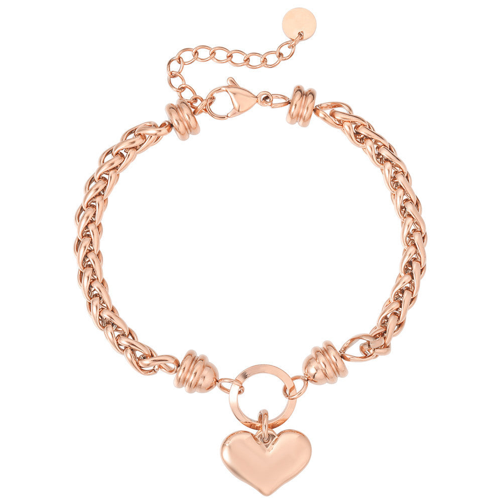 Planderful Peach Heart Cuban Chain Bracelet For Women Bold Everyday Statement Accessory