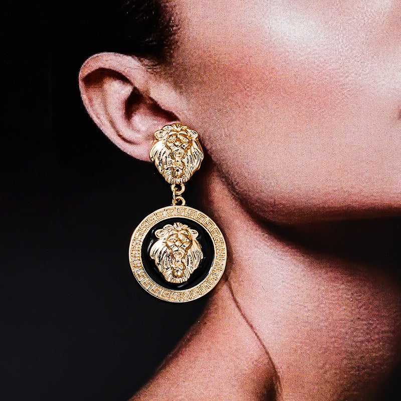 Exaggerated Lion Head Embossed Earrings - Vienna Verve Collection