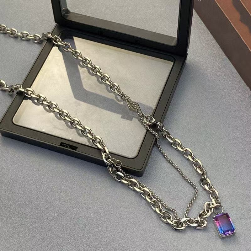 Planderful Jewelry Mens Layered Stainless Steel Necklace With Square Brick Design For Modern Style