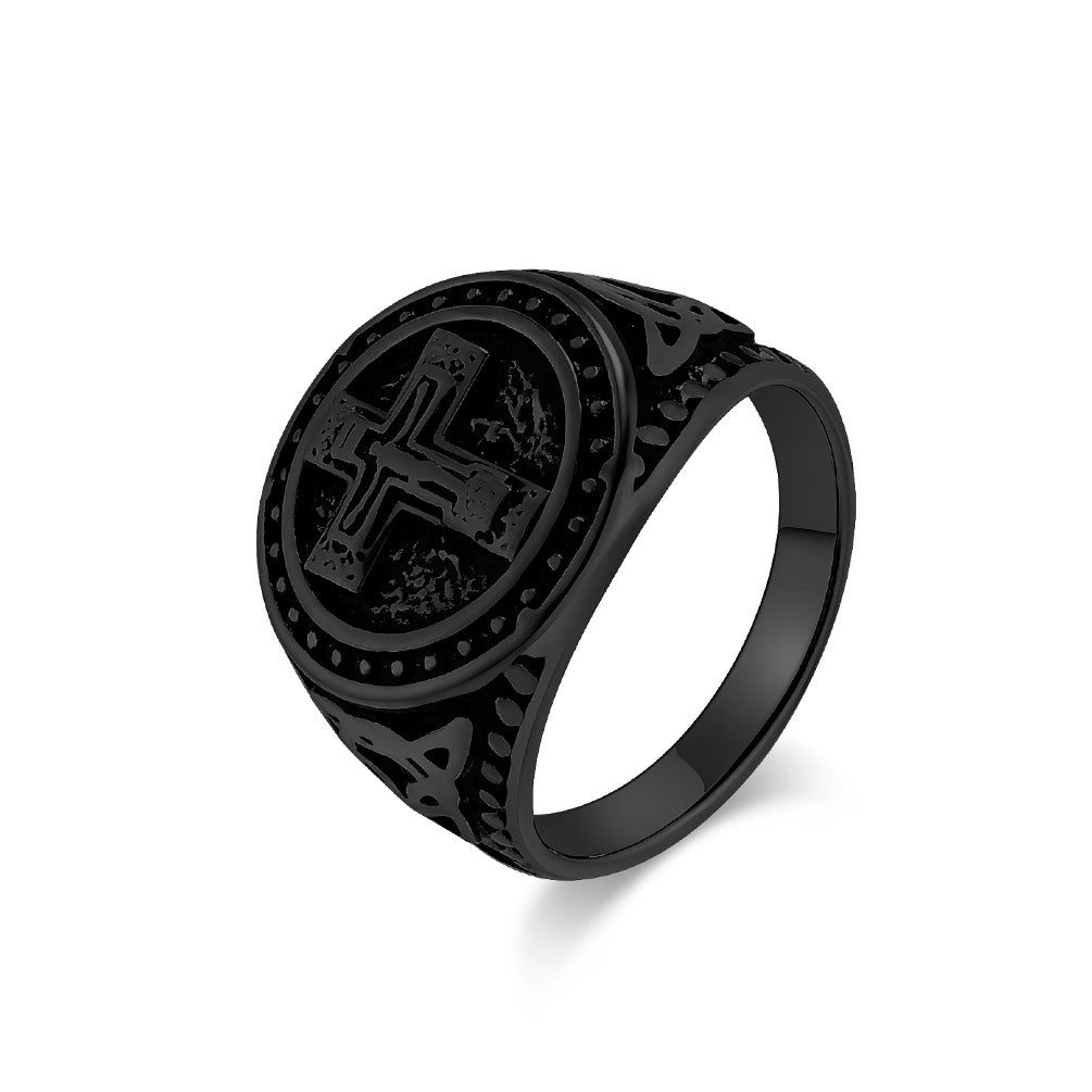 Planderful Titanium Cross Ring For Men Retro Punk Style Everyday Wear Hip Hop Jewelry