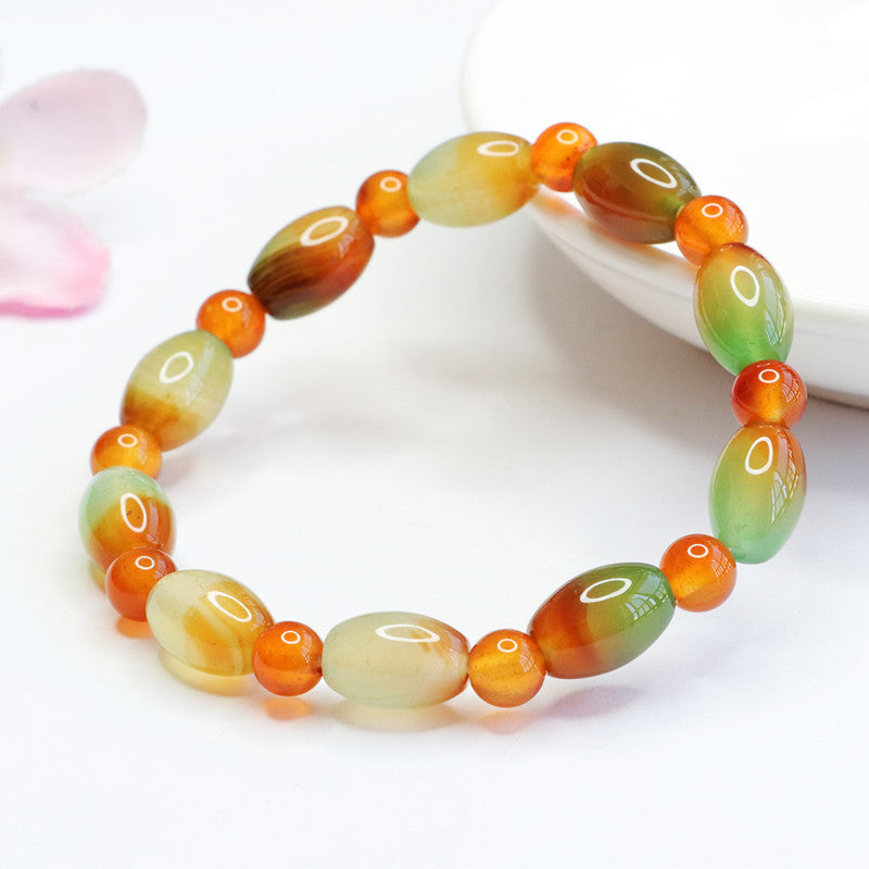 Natural Red and Green Chalcedony Sterling Silver Bracelet