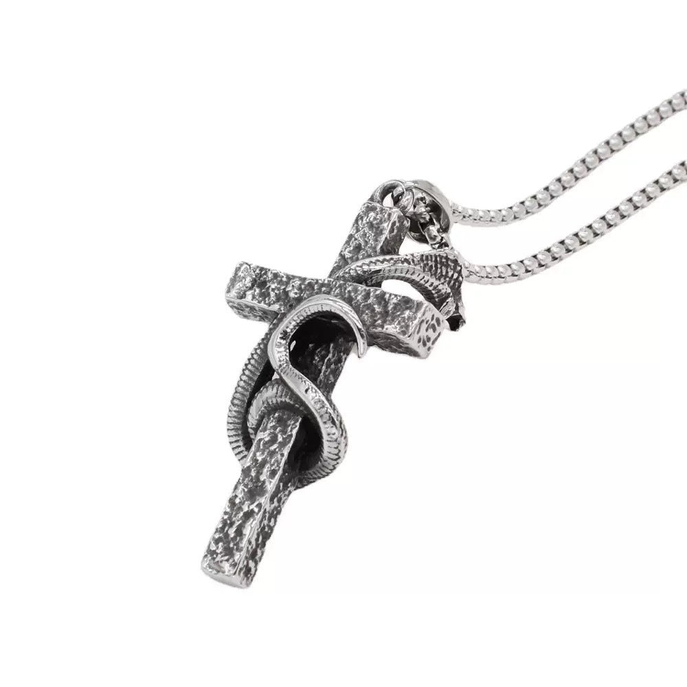 Planderful Everyday Genie Mens Punk Cross Snake Necklace Durable Titanium Steel Urban Pendant