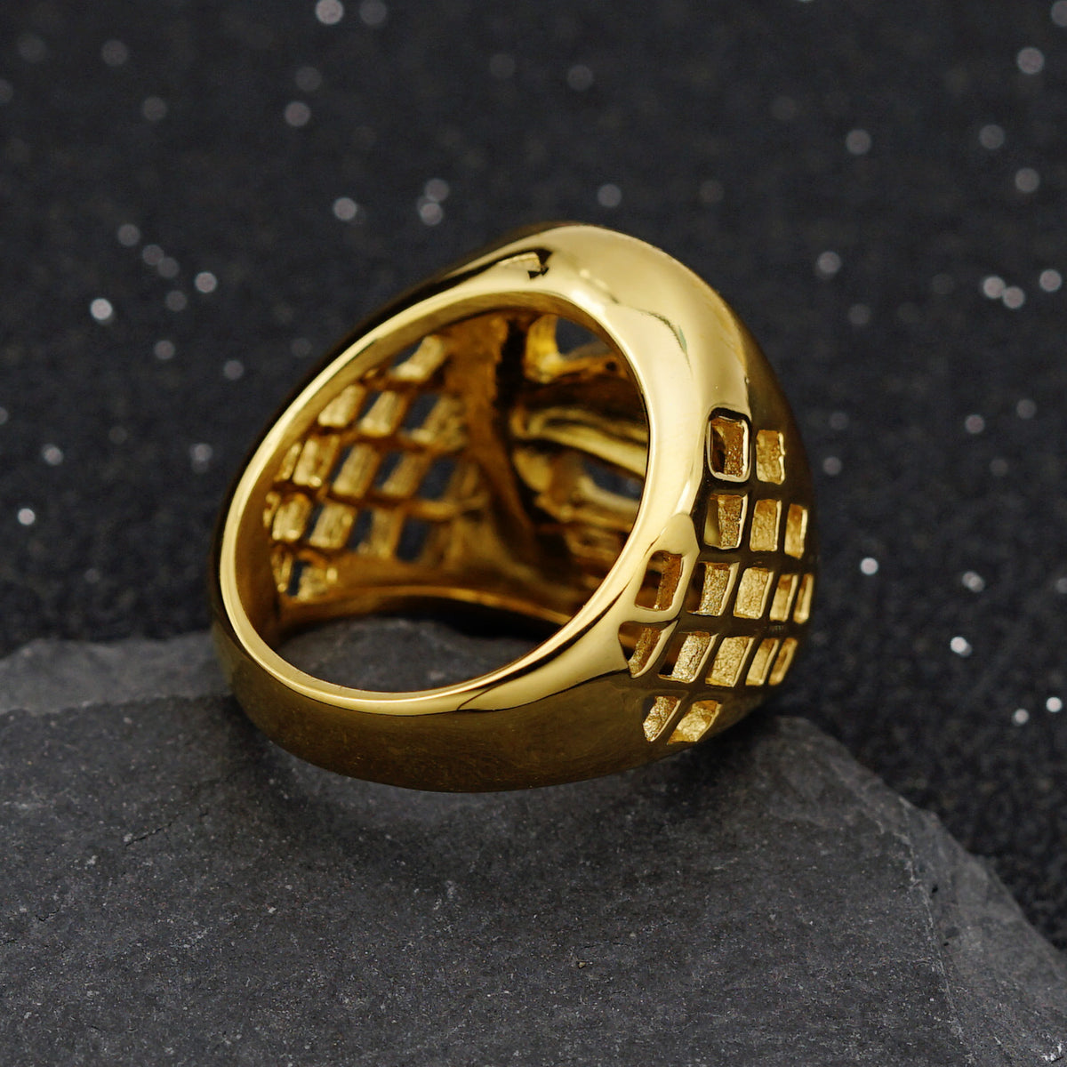 Planderful Titanium Hip Hop Ring Men Horsehead Gold Zircon