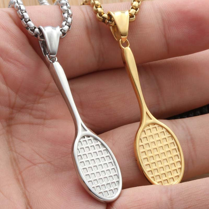 Personalized Retro Titanium Steel Badminton Racket Pendant Necklace for Men and Women