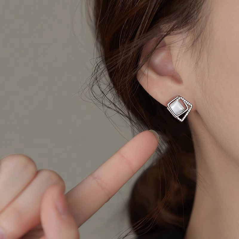 New 925 Sterling Silver Geometric Stud Earrings for Women