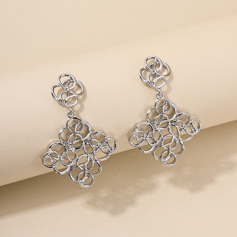 Vienna Verve Metal Needle Earrings - Trendy Geometric Floral Design