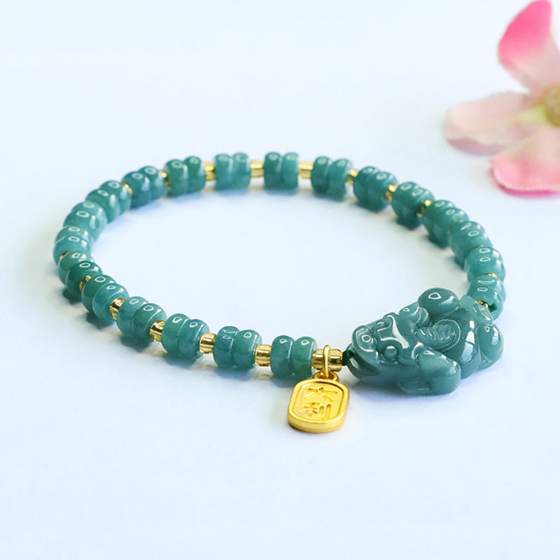 Blue Water Jadeite Pixiu & Abacus Bead Beaded Bracelet