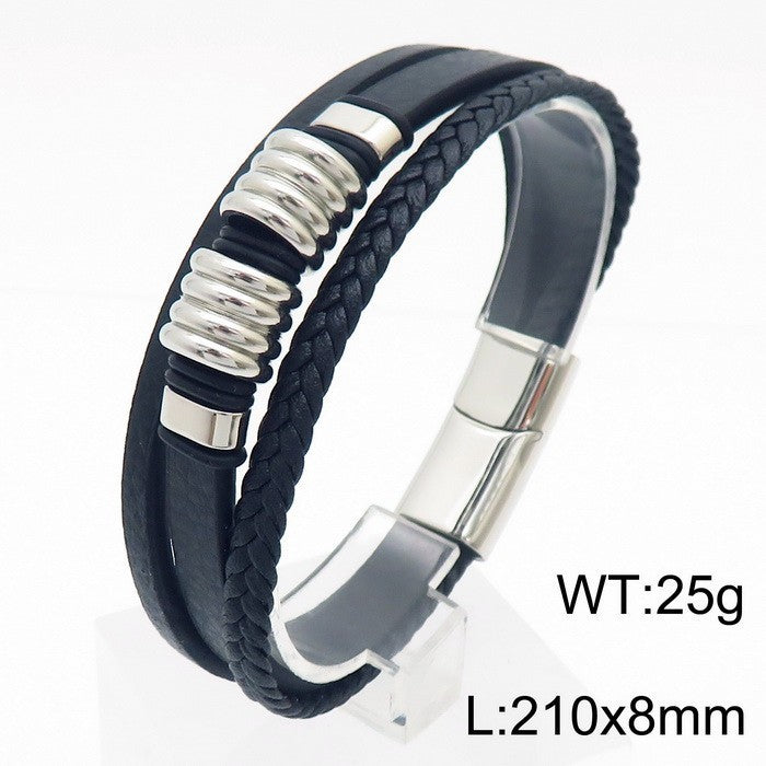 Planderful Leather Bracelet For Men Magnetic Buckle Everyday