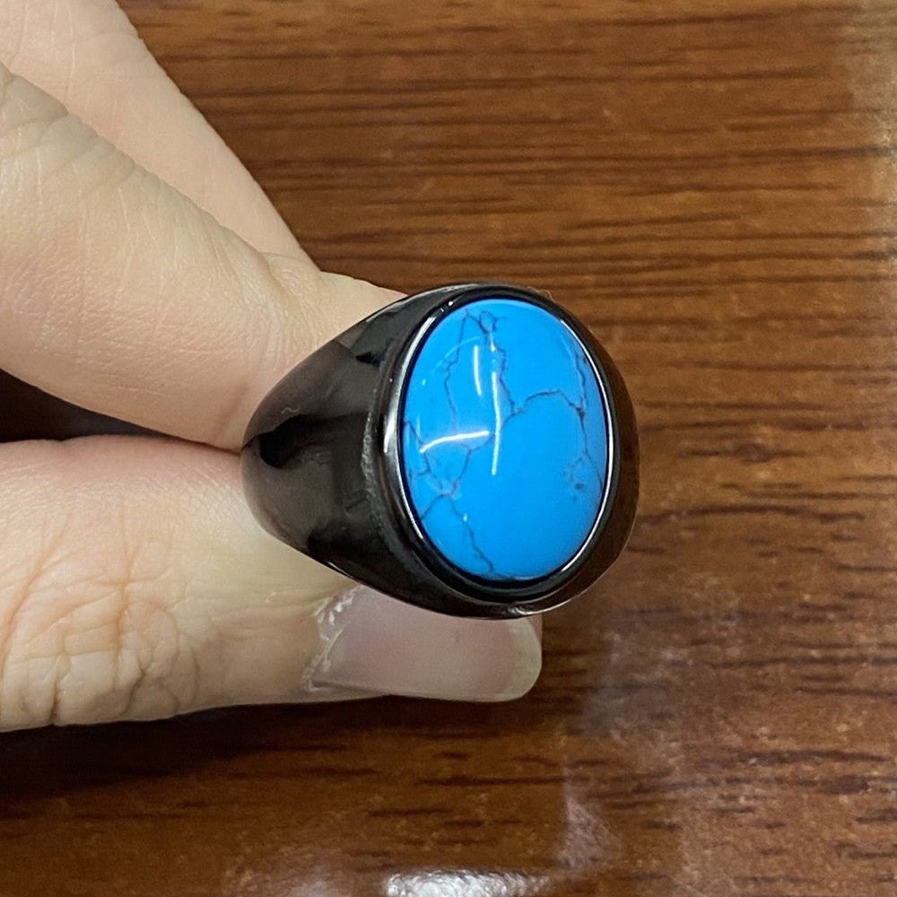 Planderful Turquoise Titanium Steel Ring Unisex Statement Jewelry For Fashionable Everyday Genie Fans
