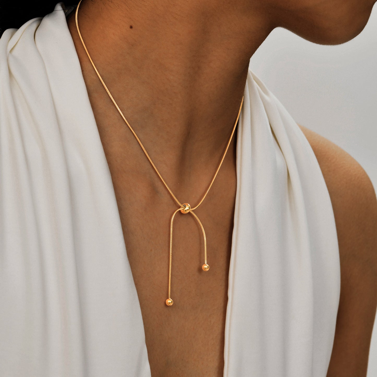 Stainless Steel Round Snake Chain Necklace Ladies Gold Adjustable