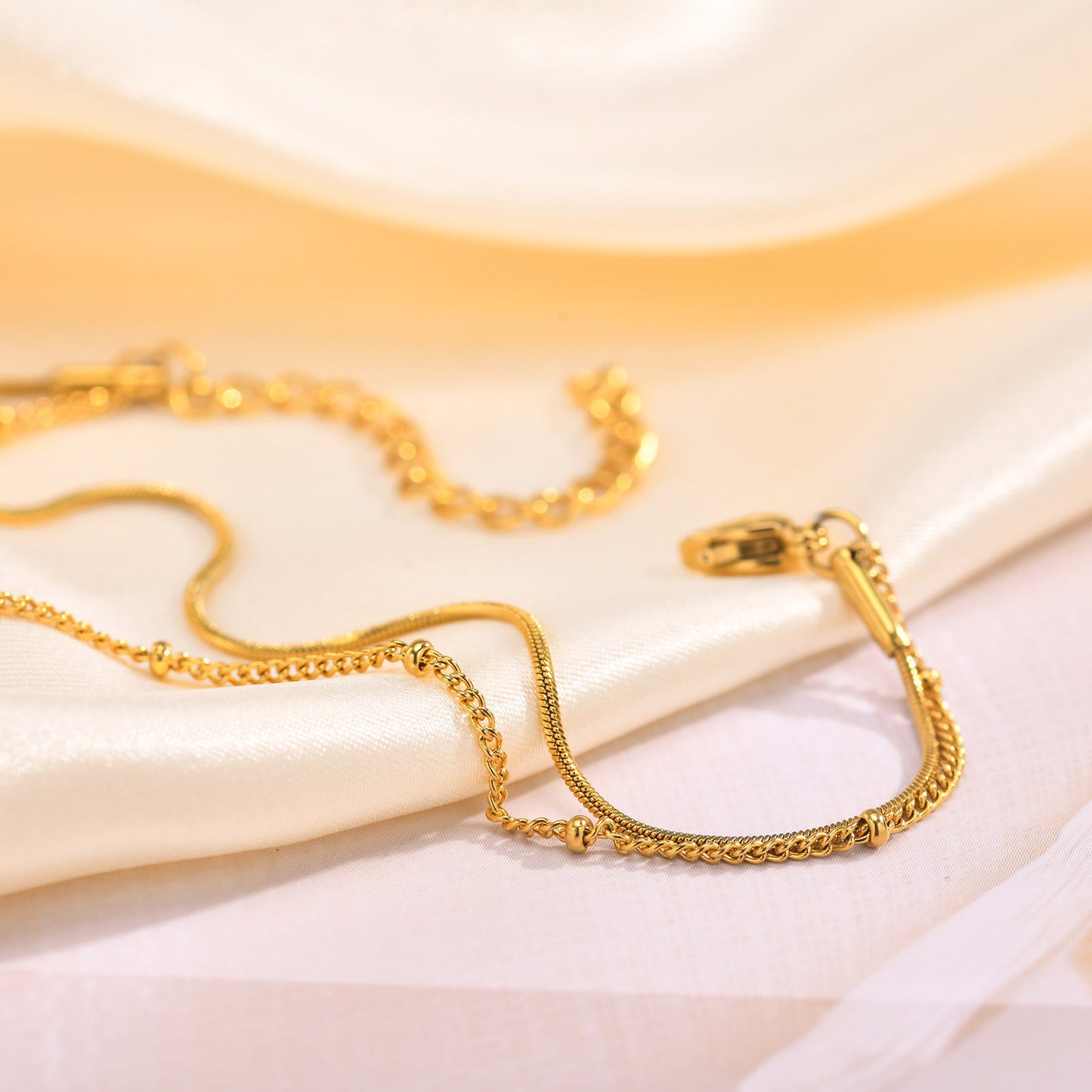 Jewelry Ladies Stainless Steel Bead Separator Chain Bracelet Gold