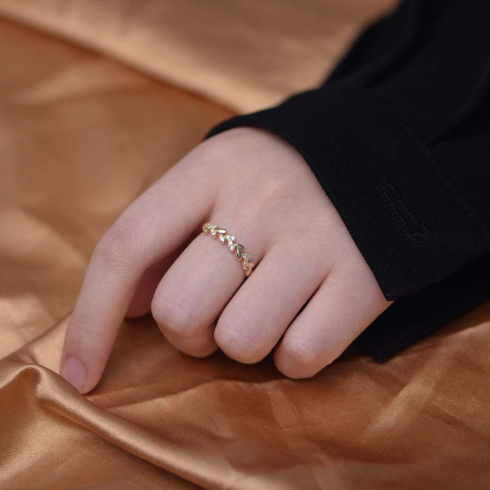 Wheat Ear Leaf Zircon Silver Ring