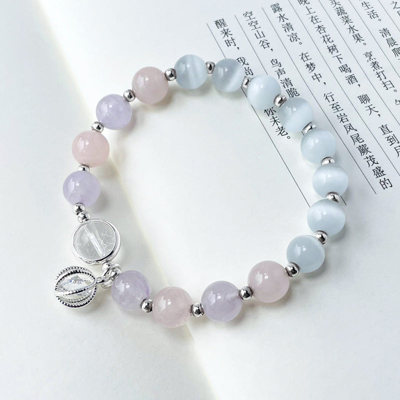 Opalescent Crystal and Amethyst Beaded Bracelet