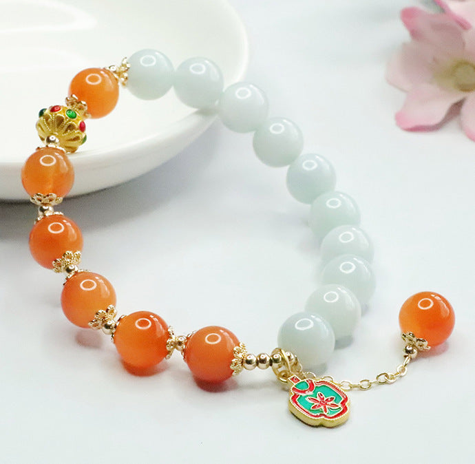 Jadeite Round Bead & Golden Silk Jade 10 mm Beaded Bracelet