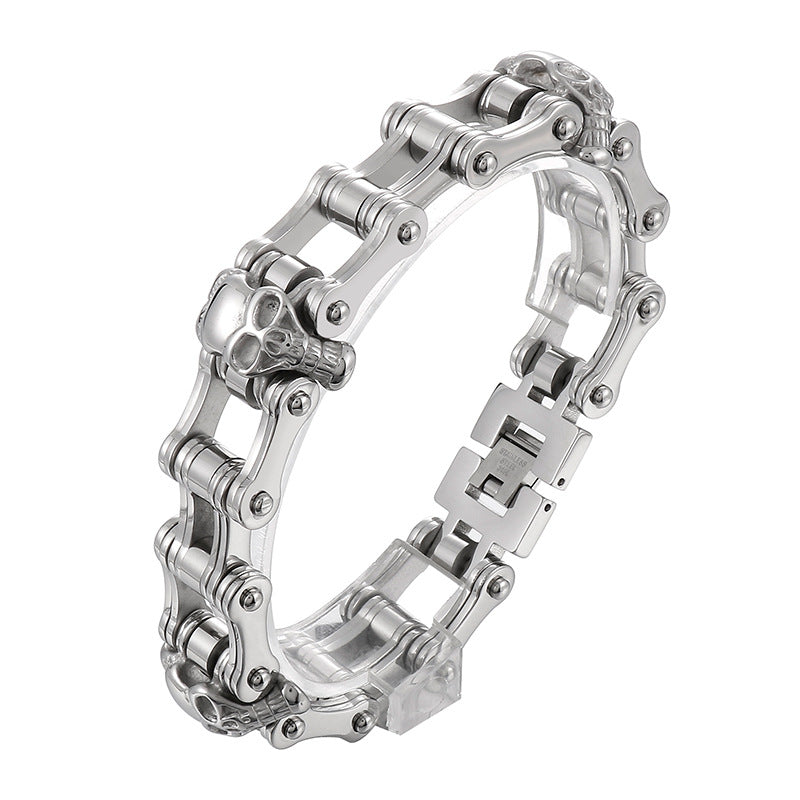 Skull Buckle Men's Hipster Bracelet - Stainless Steel Bicycle Chain Design in Hip Hop Style