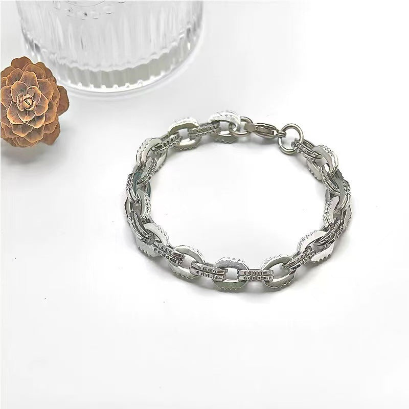 Planderful Jewelry Steel Gear Chain Bracelet