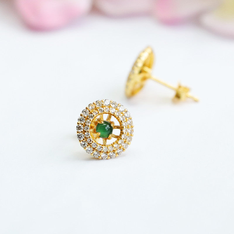 Icy Green Jadeite Ferris Wheel Stud Earrings