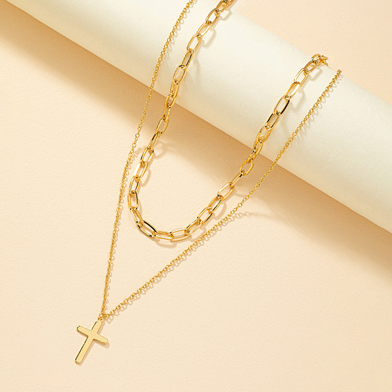 Luxury Double Layer Cross Pendant Necklace - Vienna Verve Collection