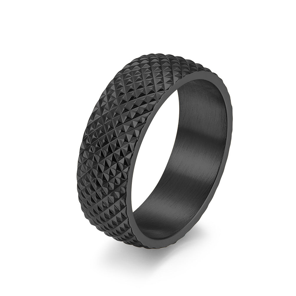 Amazon European and American Style Rhombus Rivet Titanium Steel Ring for Hip Hop Wear