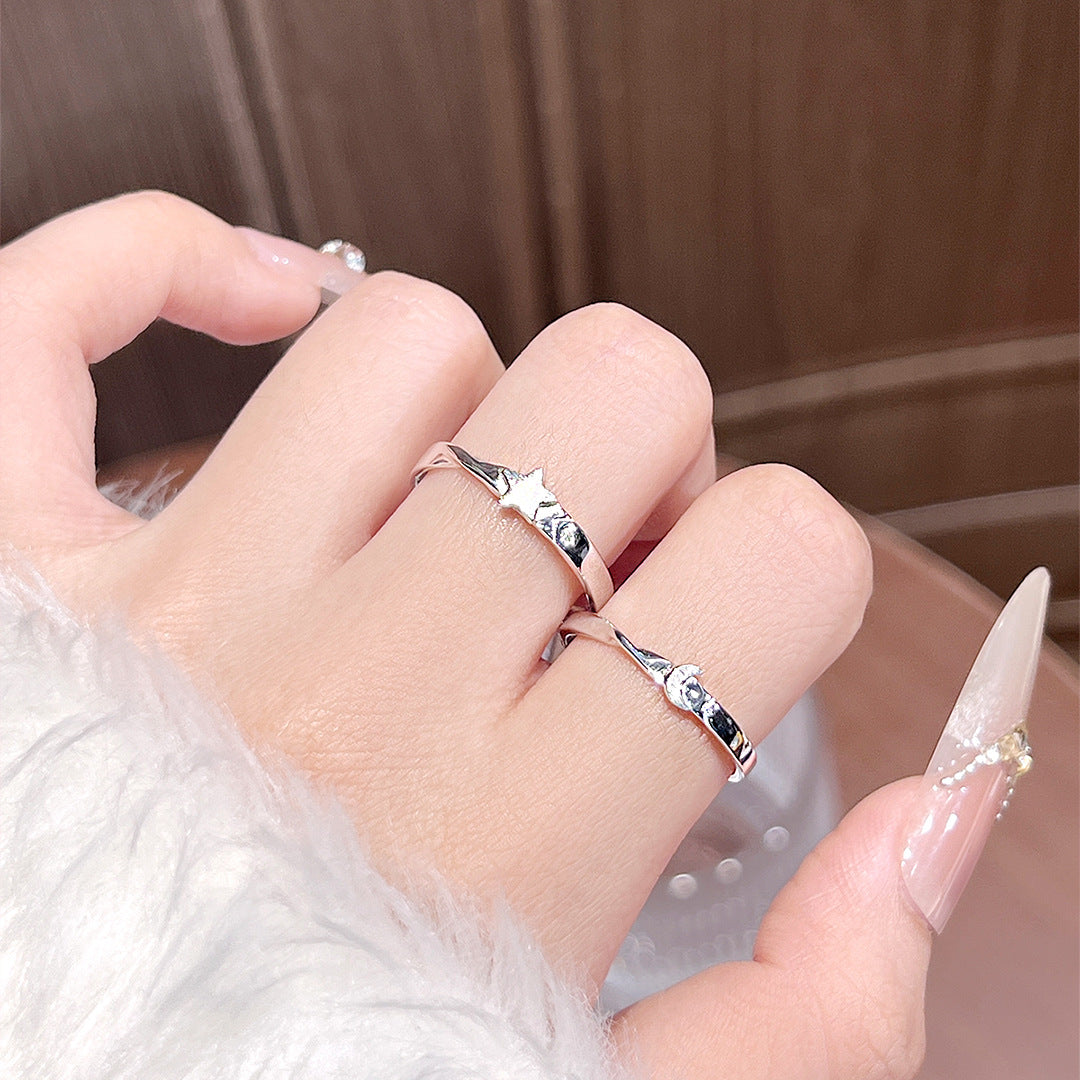 Minimalist Star Moon S925 Sterling Silver Men's Ring