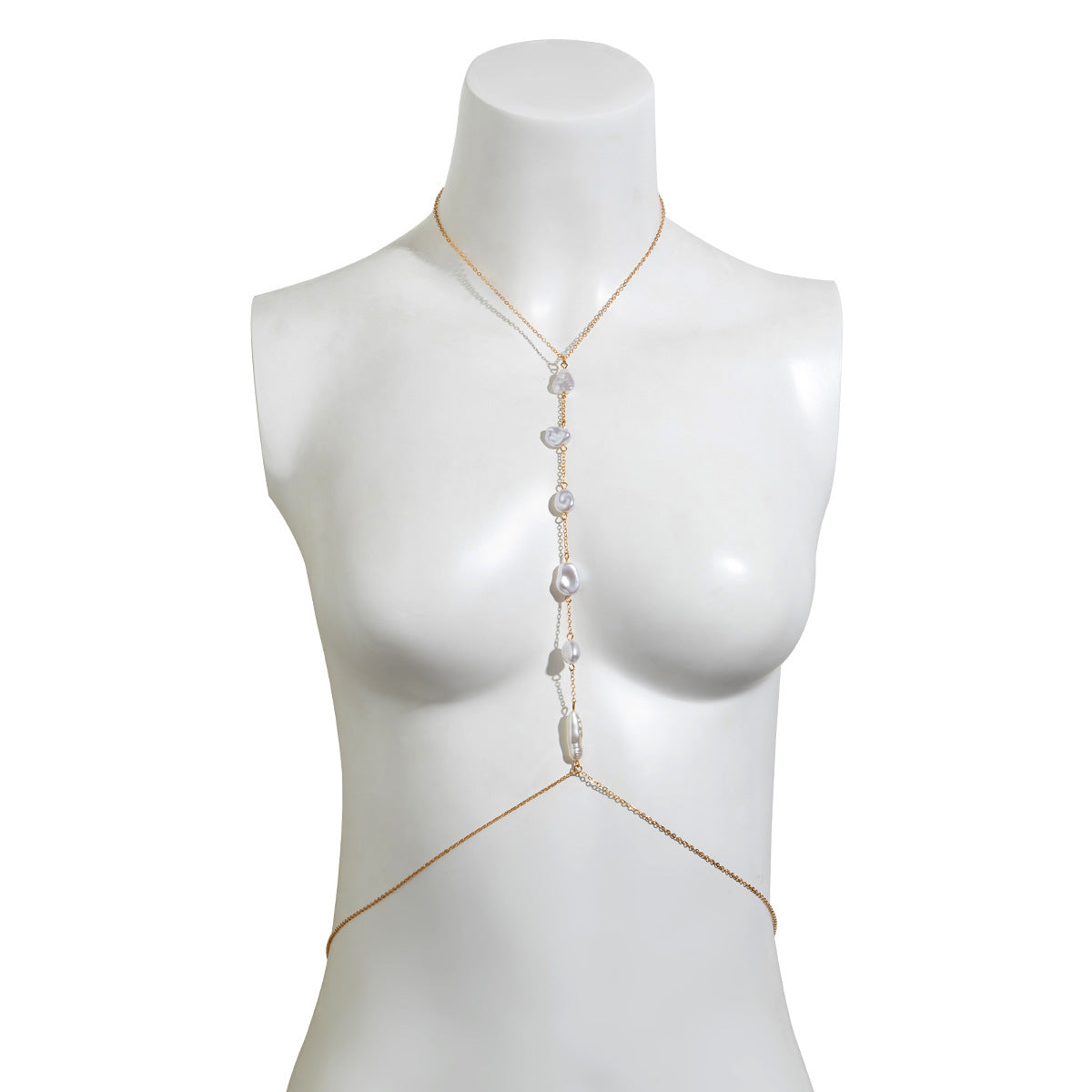 Elegant Imitation Pearl Body Chain Necklace with Baroque Detail by Planderful Collection