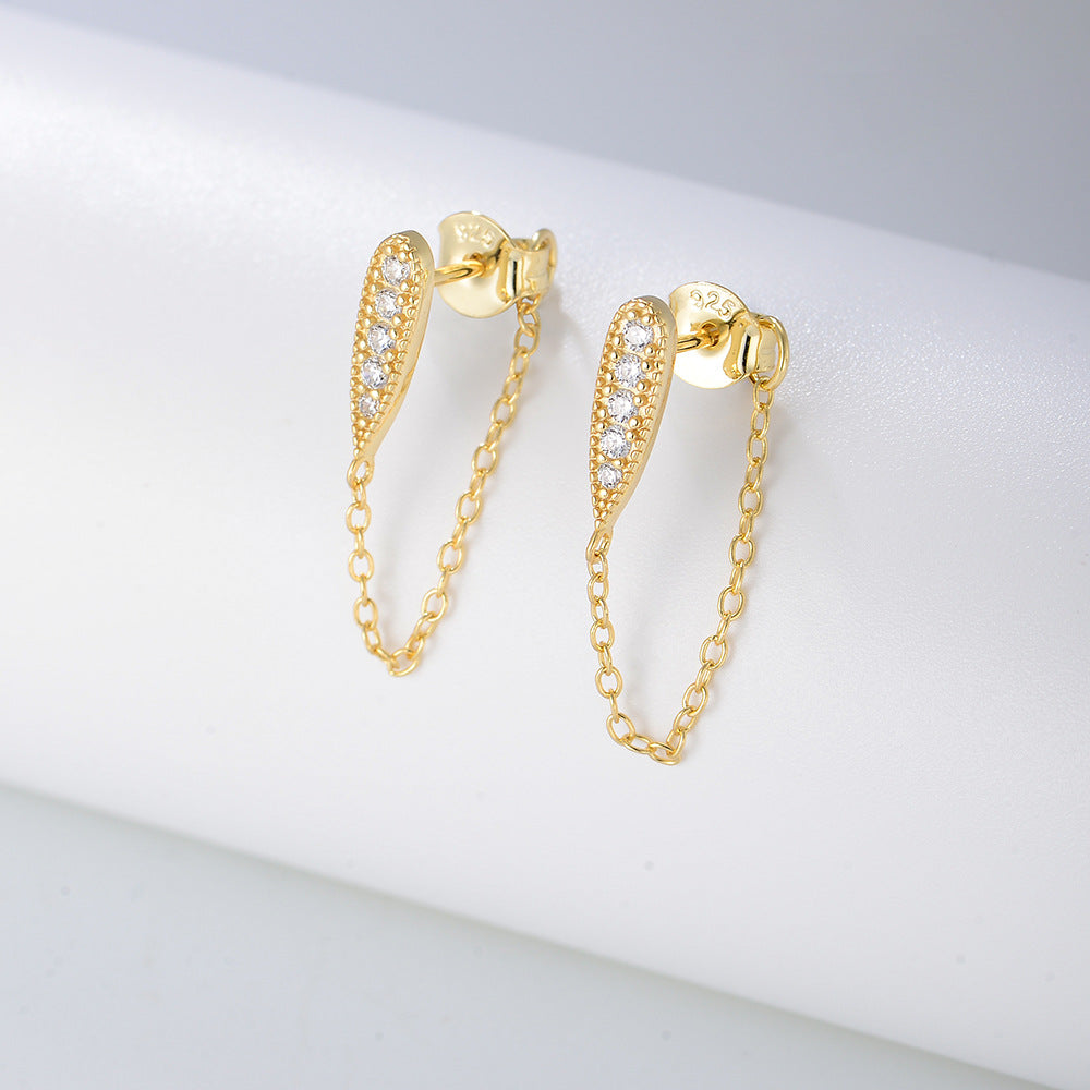 S925 Sterling Silver Earrings Sense Chain Fringed Stud Earrings,
