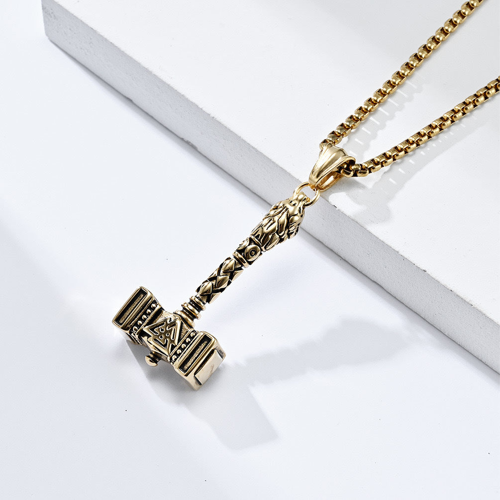 Stainless Steel Viking Thor Hammer Pendant Necklace For Men By Planderful Personalized Retro Style