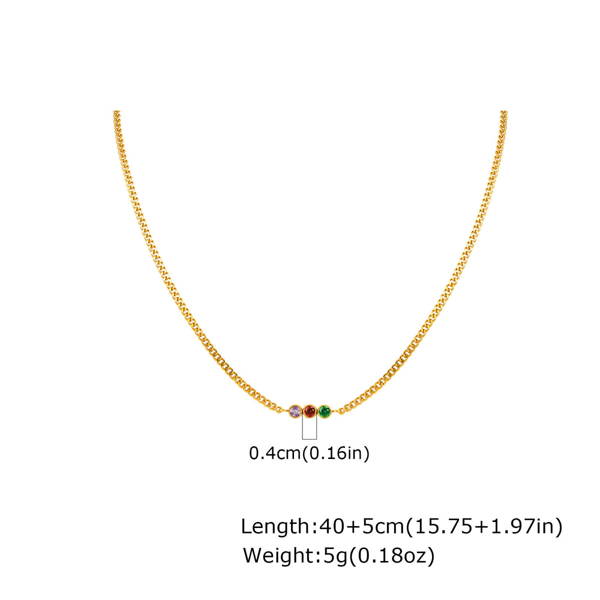 Stainless Steel European – American Cuban Chain Stylish White Blue Zircon Colored Necklace