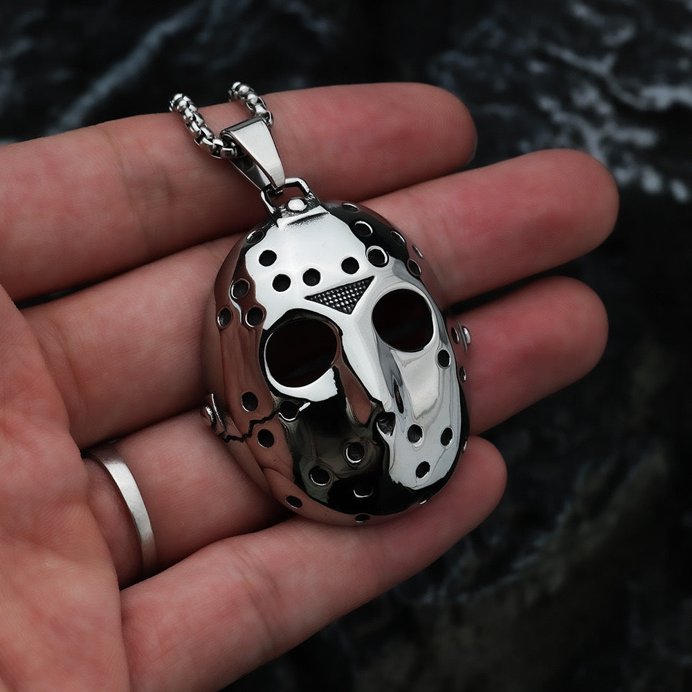 Jason Mask Pendant Necklace Stainless Steel Jewelry by Planderful for Halloween Fans and Cosplay Enthusiasts