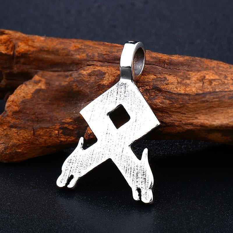 Titanium Steel Pendant with Nordic Viking Rune and Retro Double Dragon Heads for Men