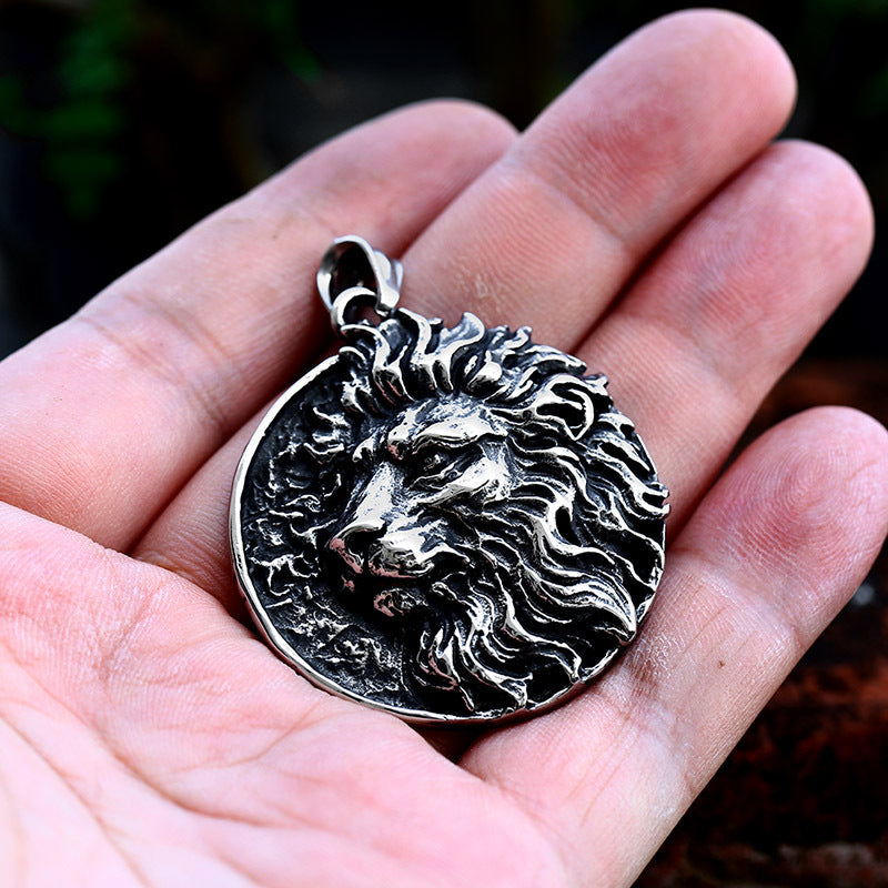 Personalized Lion Head Titanium Steel Pendant for Men - Retro European and American Style