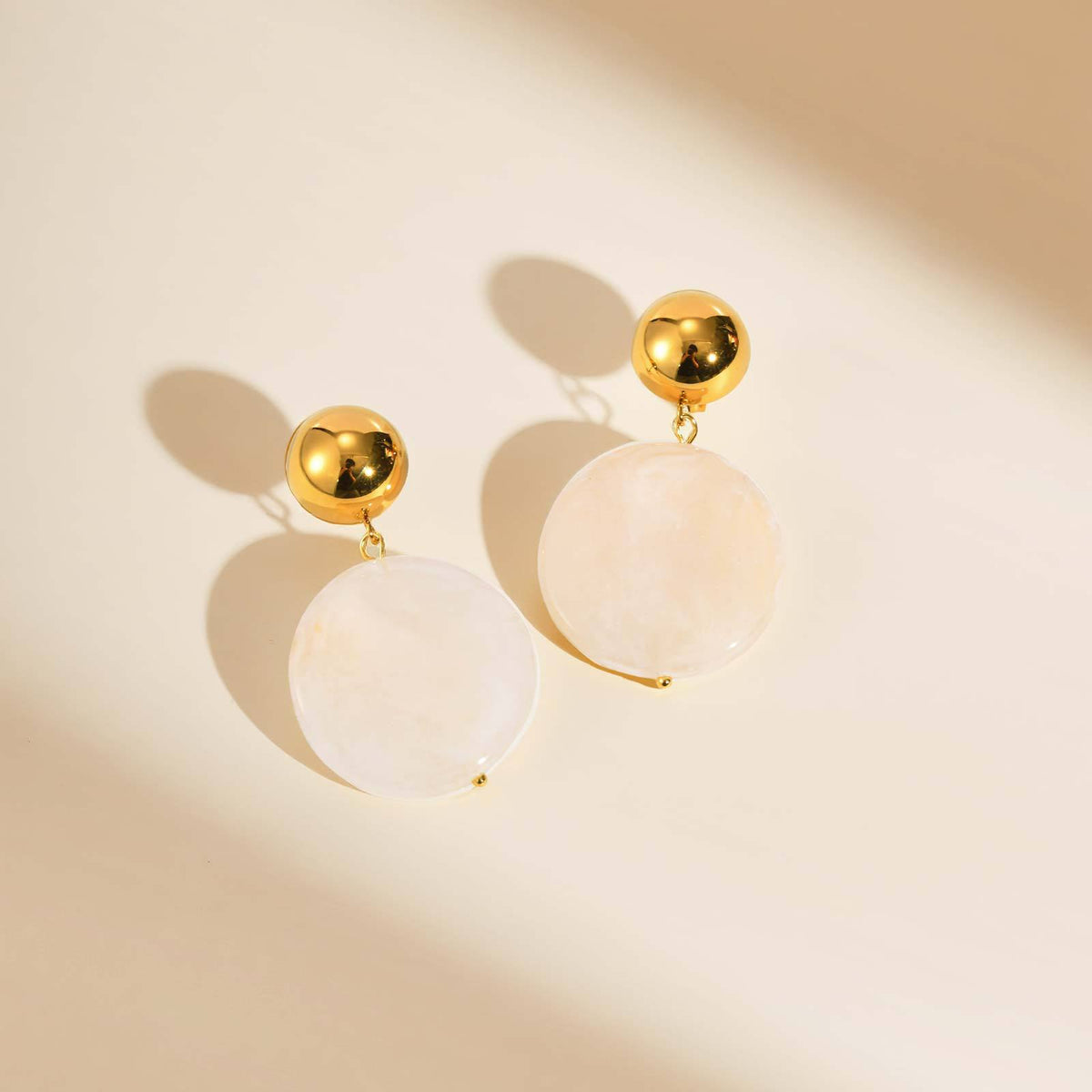 Gold-Tone Ivory Shell-Disc Drop Earrings