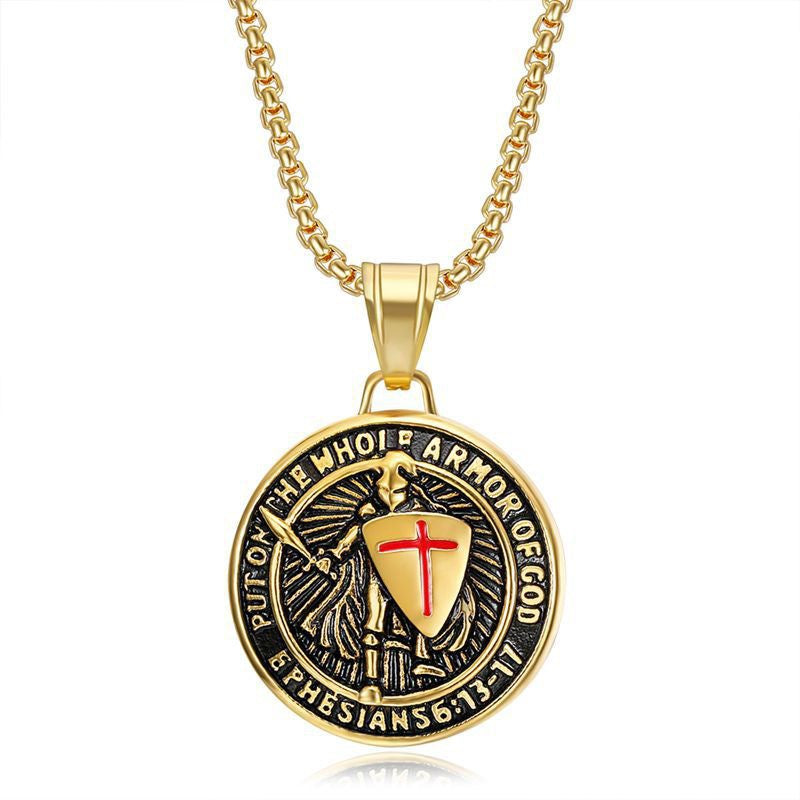 1. Planderful Stainless Steel Cross Necklace For Men, Medieval Templar Shield Pendant Gift For Him