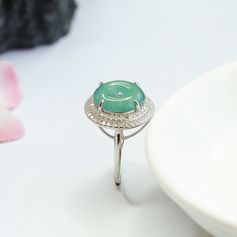 Icy Blue Jadeite Peace Buckle 925 Silver Ring