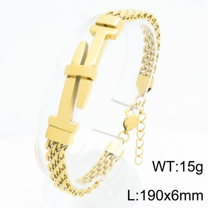 Style Buckle With Extension Chain Bracelet – Cross Curved Bar Mesh Chain Stainless Steel